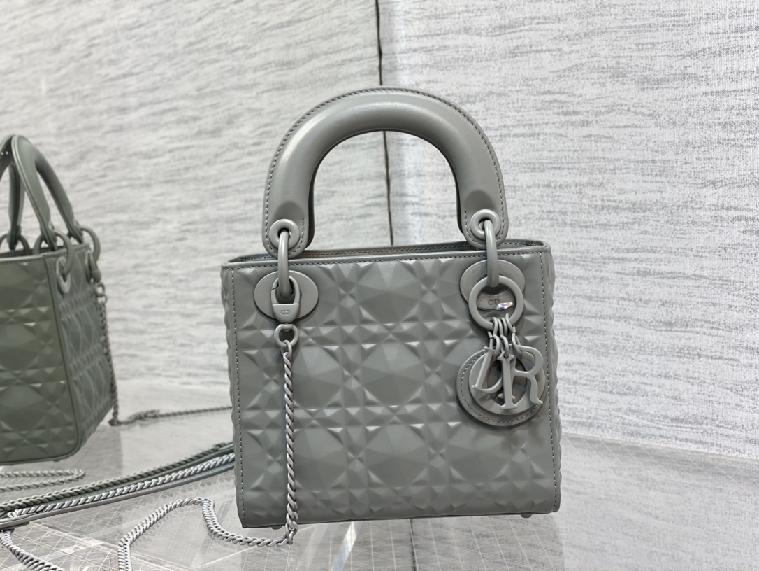 Mini Lady Dior Bag Dark Gray Cannage Calfskin with Diamond Motif